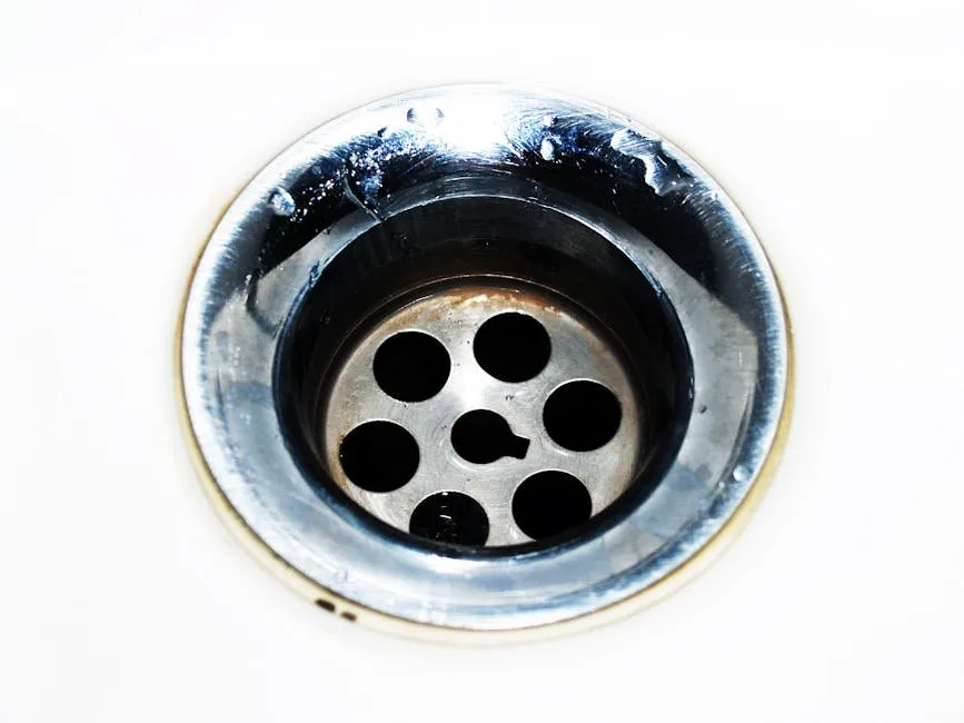 Chrome sink drain close-up