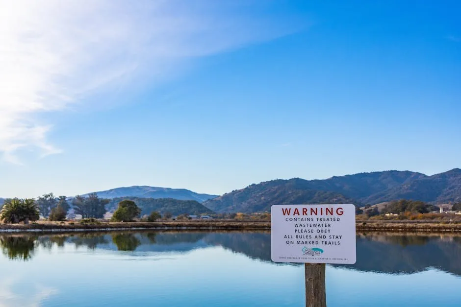 Treated wastewater warning near waterway
